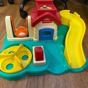 Fisher-Price Bright Farm Playset with Red Roof, Yellow Slide, Teal Base
